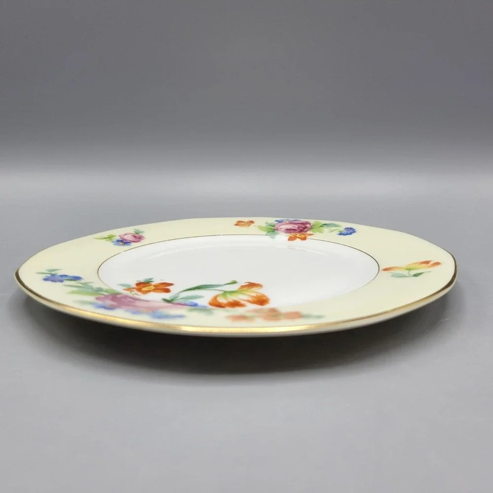 Vtg TK Thuny Czechoslovakia Lexington Floral 4 Dessert Plates Gold Trim 7.5